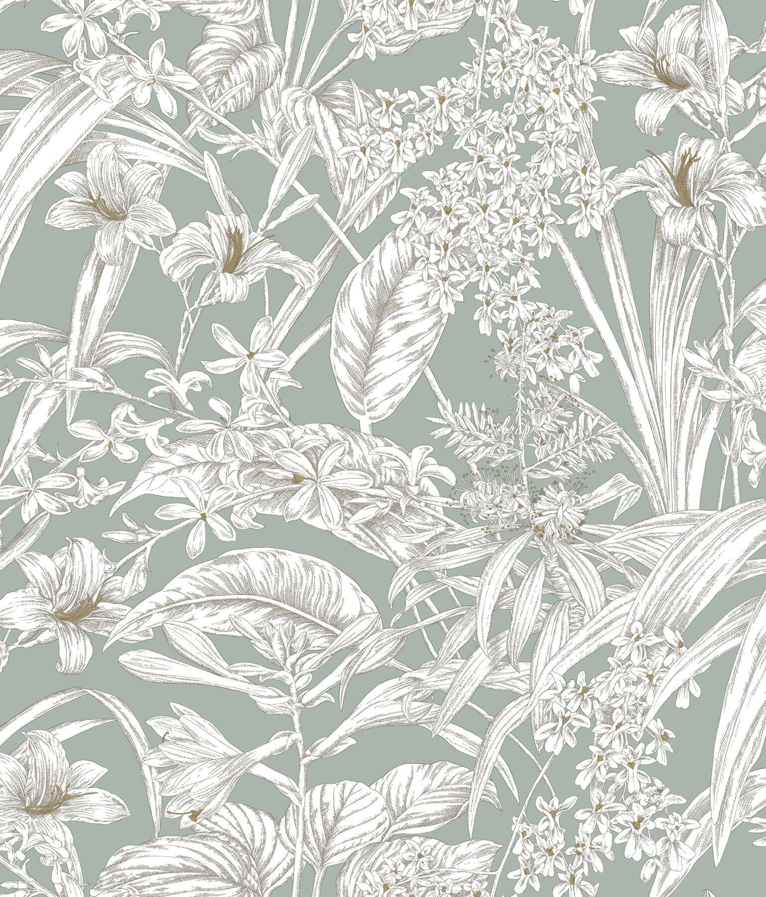 Orchid Conservatory Toile Wallpaper- Seamist/Taupe