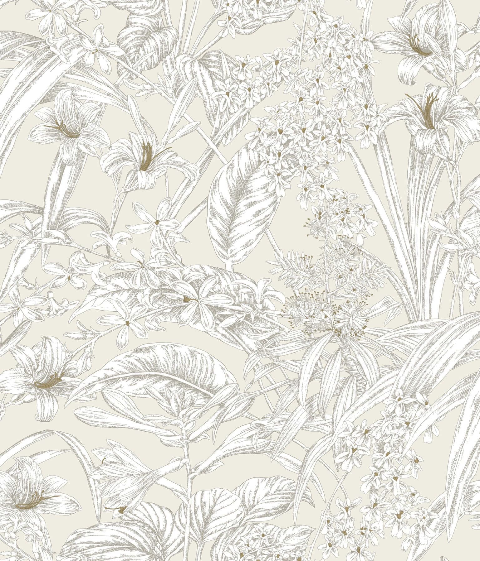 Orchid Conservatory Toile Wallpaper- Beige/Taupe