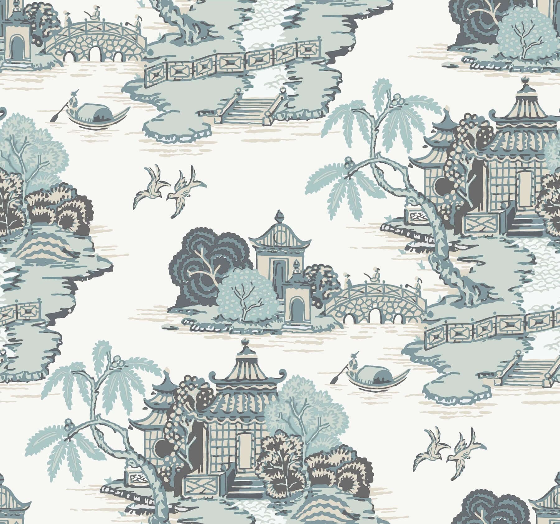 Pagoda and Sampan Scenic Wallpaper- Seamist