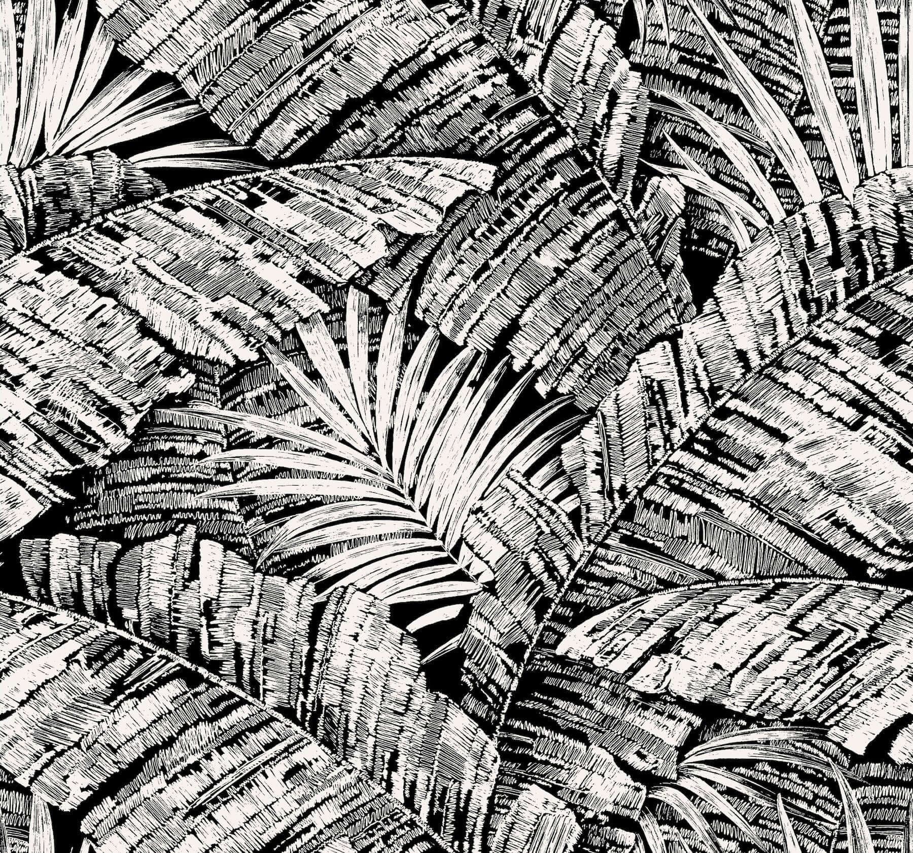 Palm Cove Toile Wallpaper- White/Black