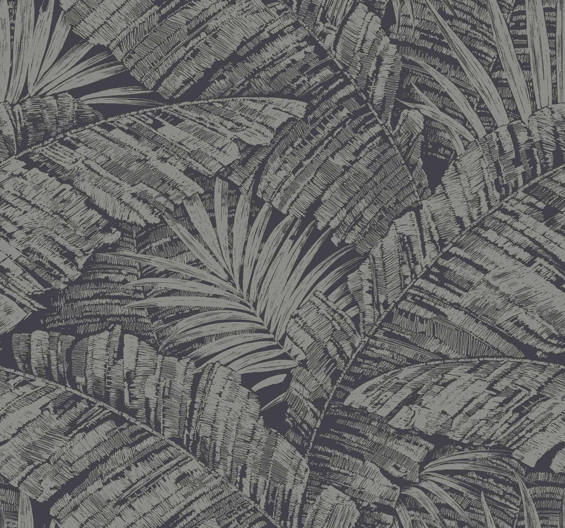 Palm Cove Toile Wallpaper- Silver/Black