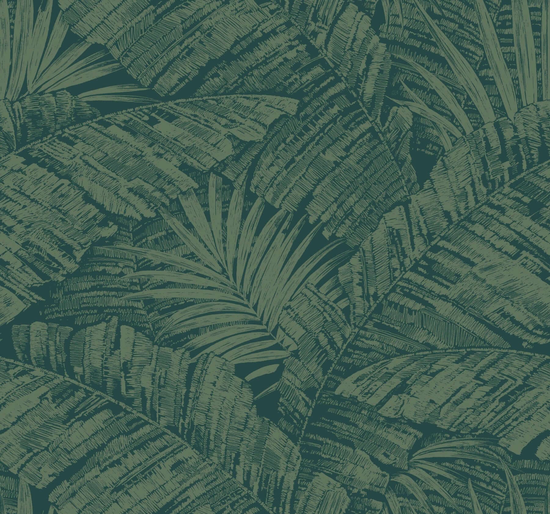 Palm Cove Toile Wallpaper- Emerald Forest