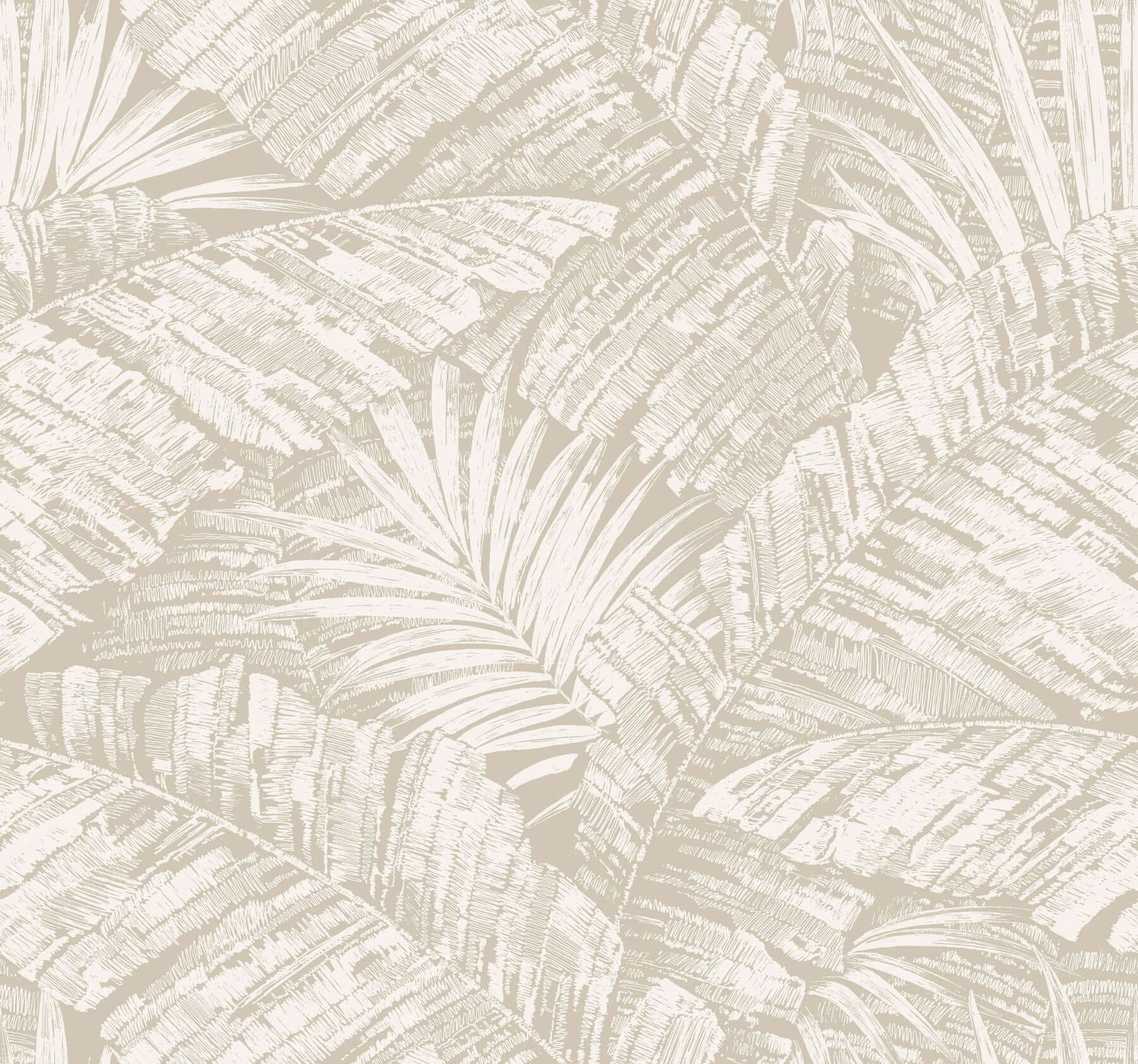 Palm Cove Toile Wallpaper- White/Taupe