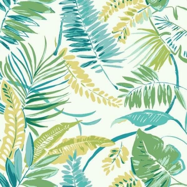 Tropical Toss Wallpaper- Aqua/Yellow