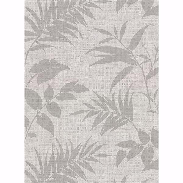 Chandler Light Grey Botanical Faux Grasscloth Wallpaper
