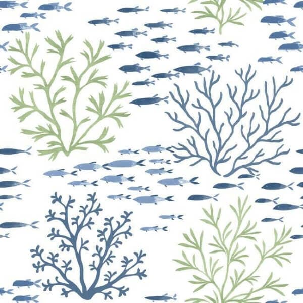 Marine Garden Wallpaper- Fern/Cobalt