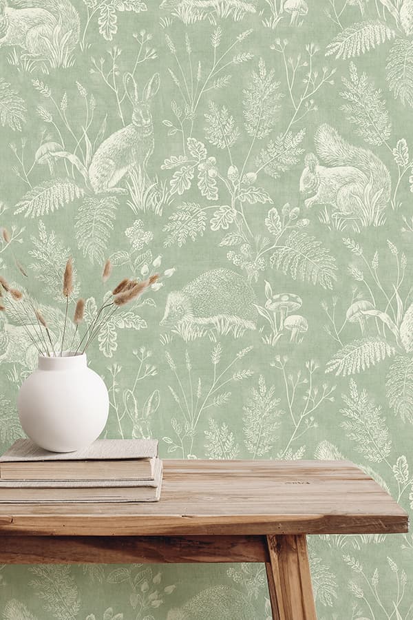 Woodland Green Toile Wallpaper