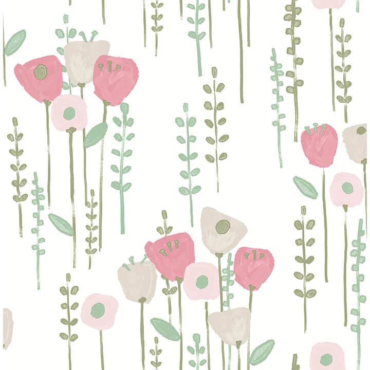 Mabel Pink Floral Field Wallpaper