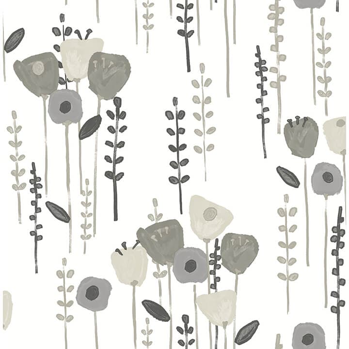 Mabel Grey Floral Field Wallpaper