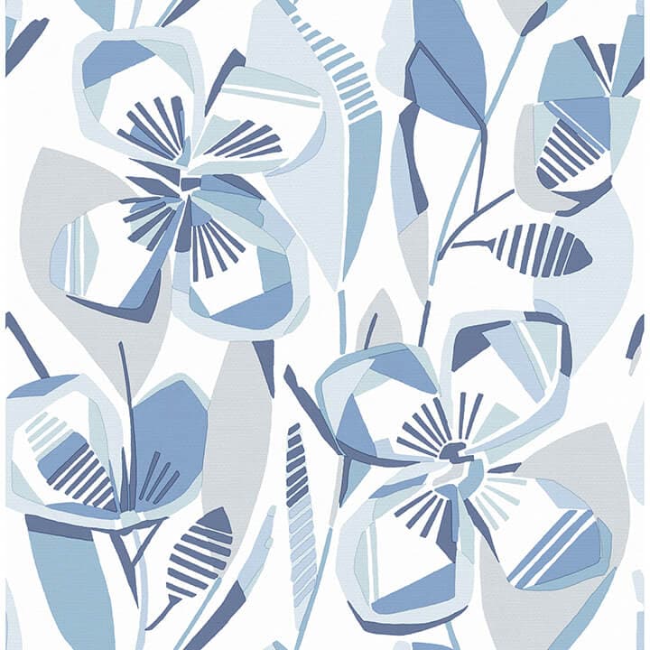 Nathalie Blue Abstract Blooms Wallpaper