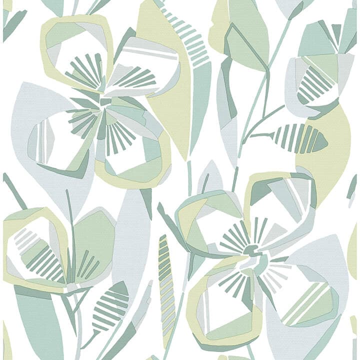 Nathalie Light Green Abstract Blooms Wallpaper