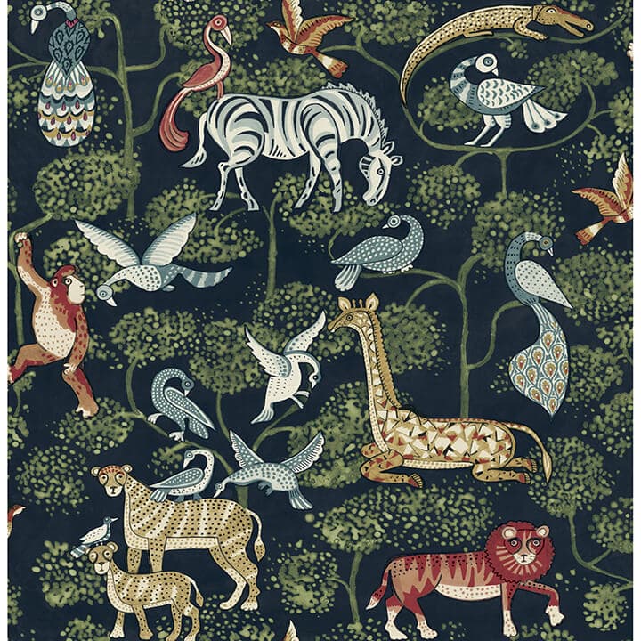 Rigby Navy Jungle Animals Wallpaper
