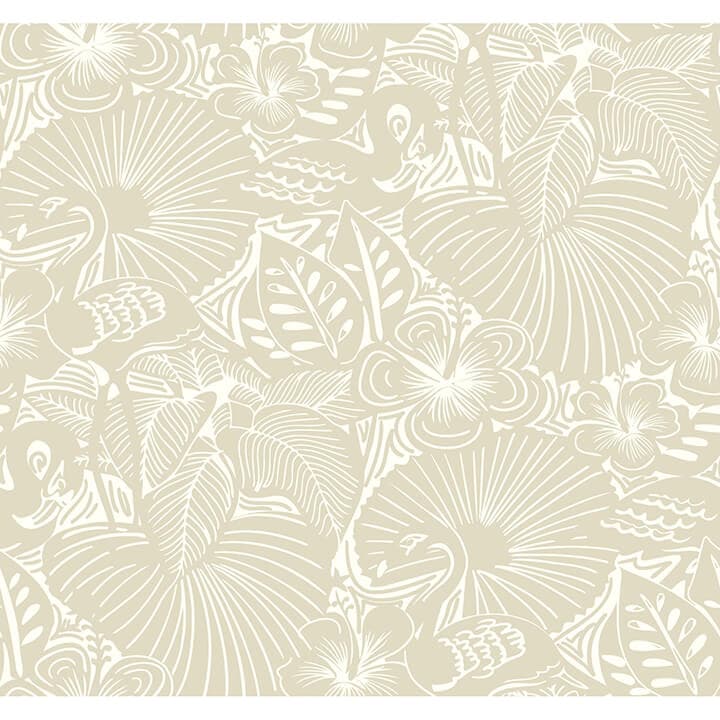 Idalia Beige Floral Flamingo Wallpaper