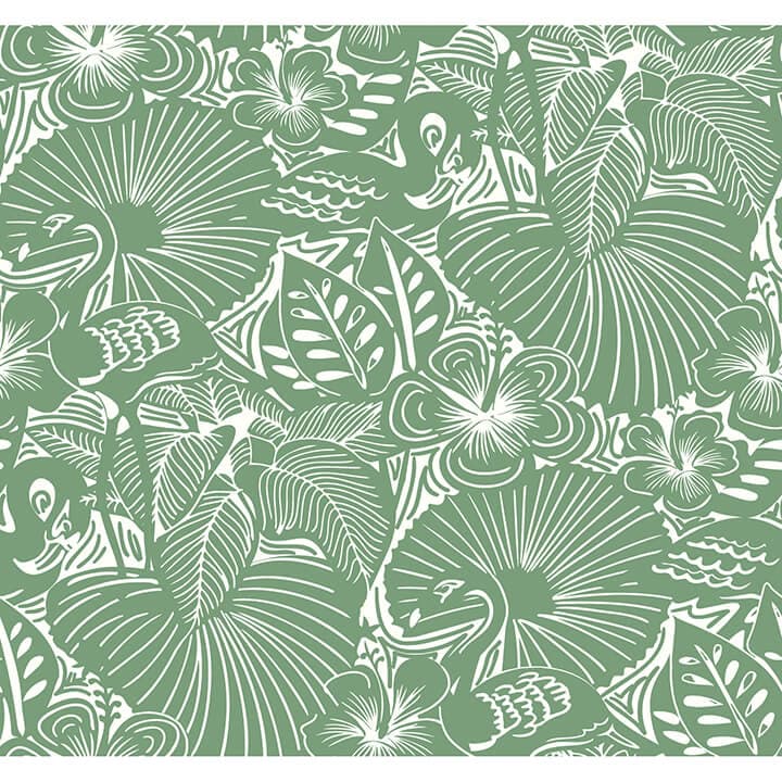 Idalia Green Floral Flamingo Wallpaper