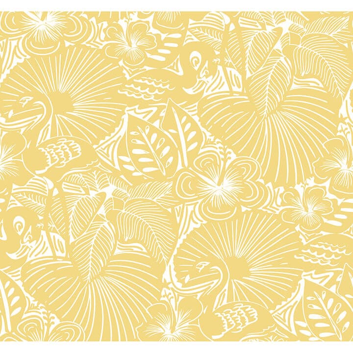 Idalia Yellow Floral Flamingo Wallpaper