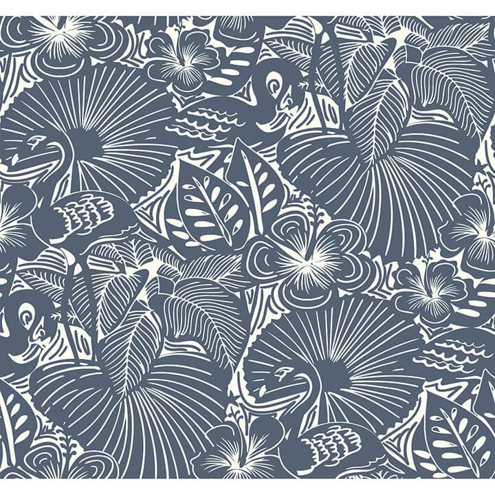 Idalia Navy Floral Flamingo Wallpaper