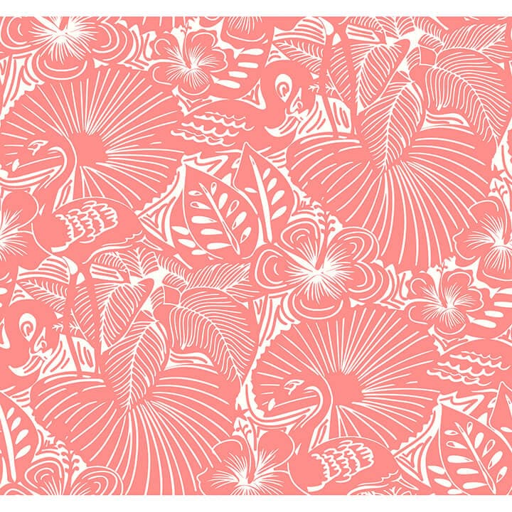 Idalia Coral Floral Flamingo Wallpaper