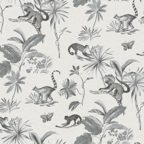 Botanicals & Lemurs Premium Peel + Stick Wallpaper- Graphite