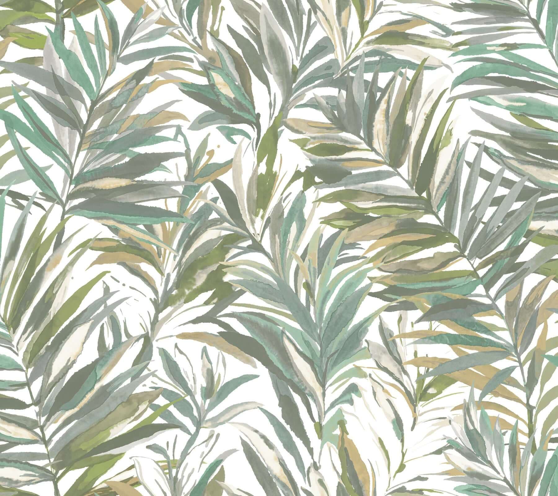 Swaying Palms Wallpaper- Olive & Aegean