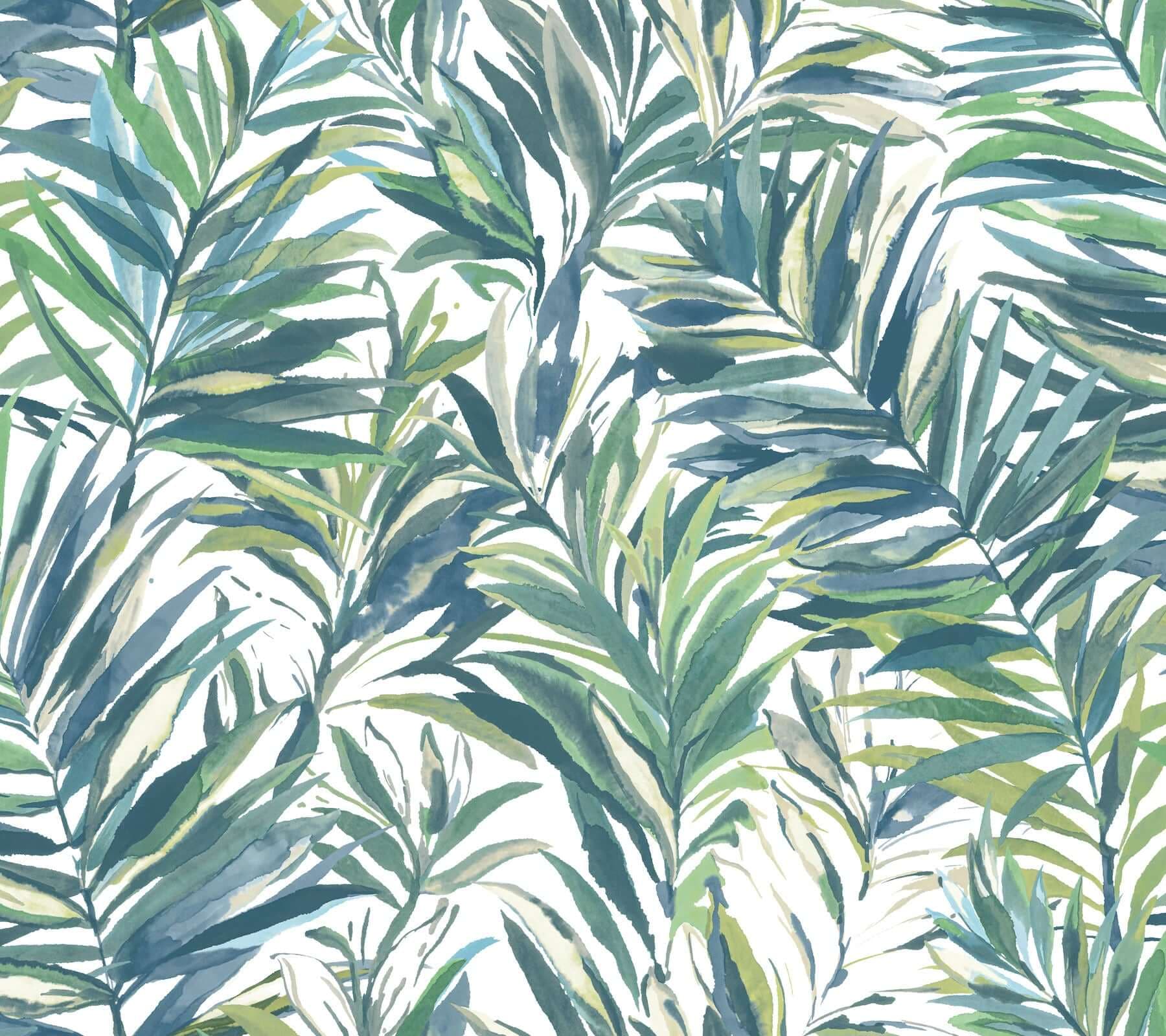 Swaying Palms Wallpaper- Green & Blue