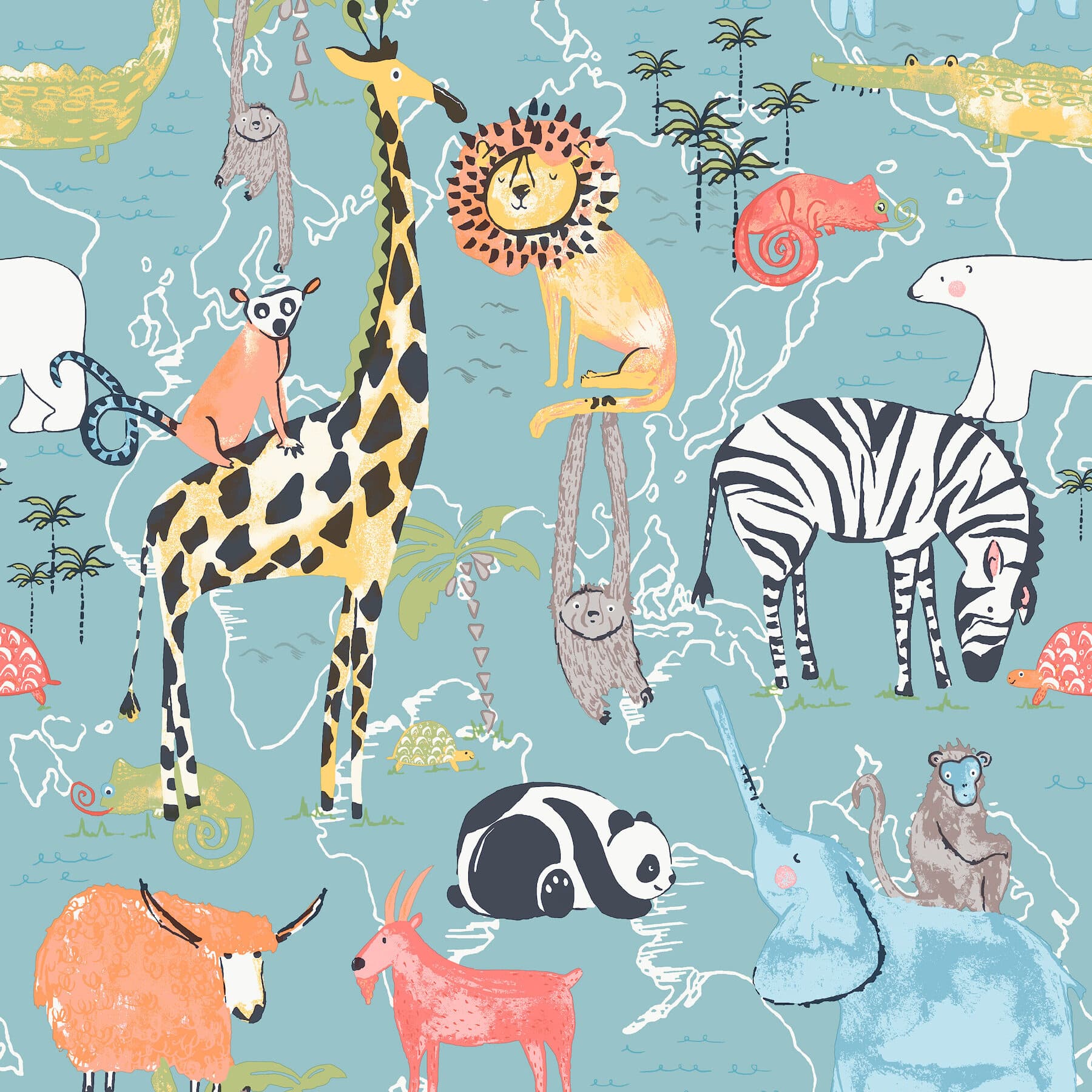 Safari Animals Blue Jungle Friends Wallpaper