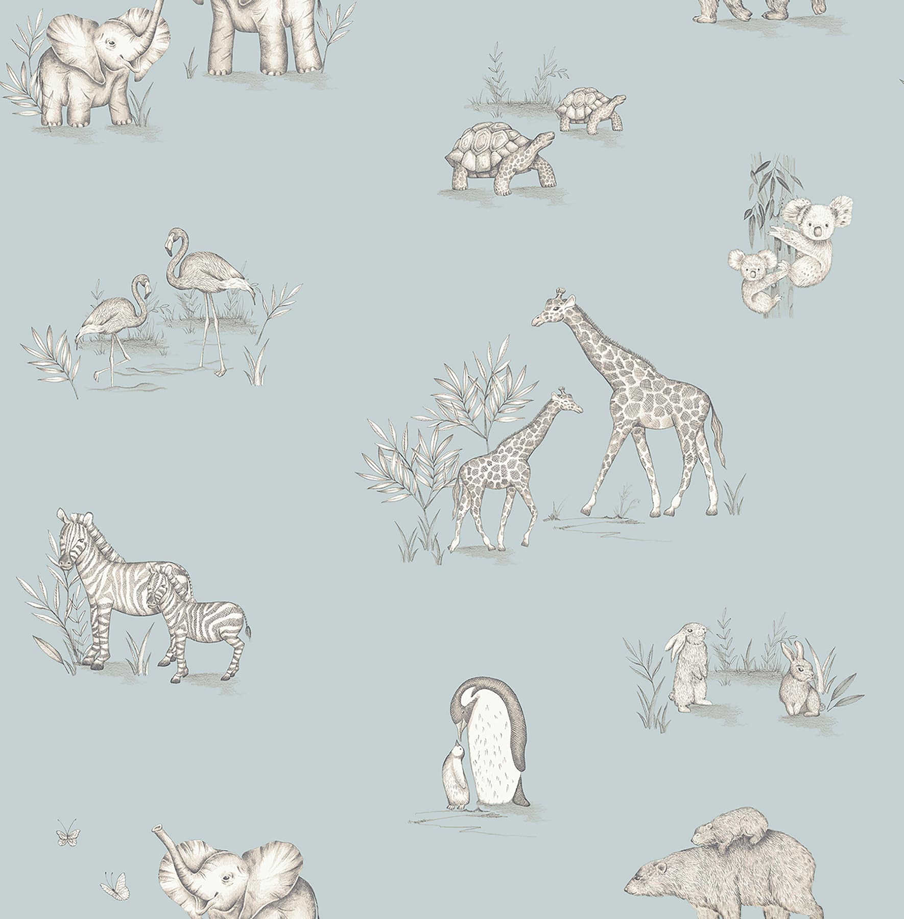 Safari Babies Blue Animal Wallpaper