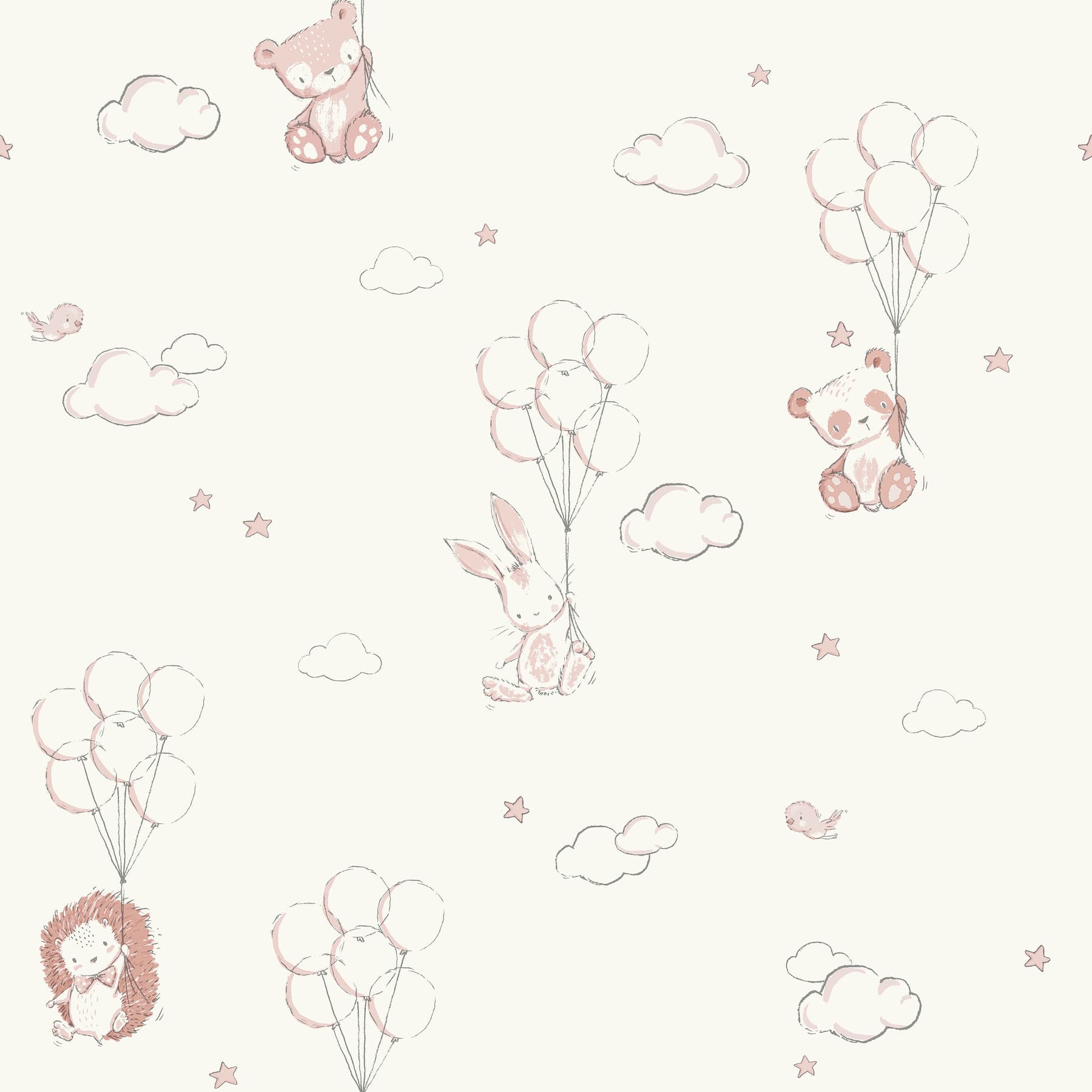 Floating Balloons Pink Animal Wallpaper