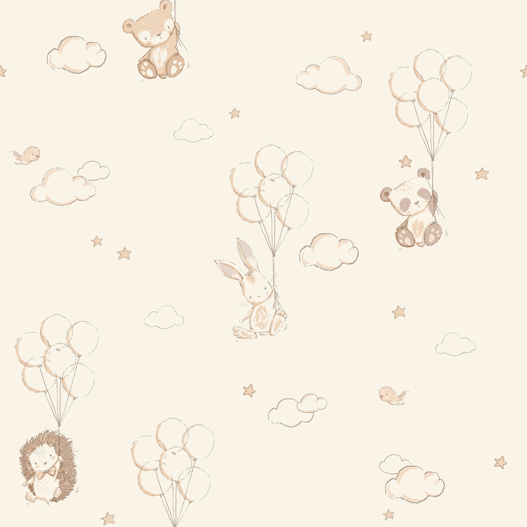 Floating Balloons Light Brown Animal Wallpaper