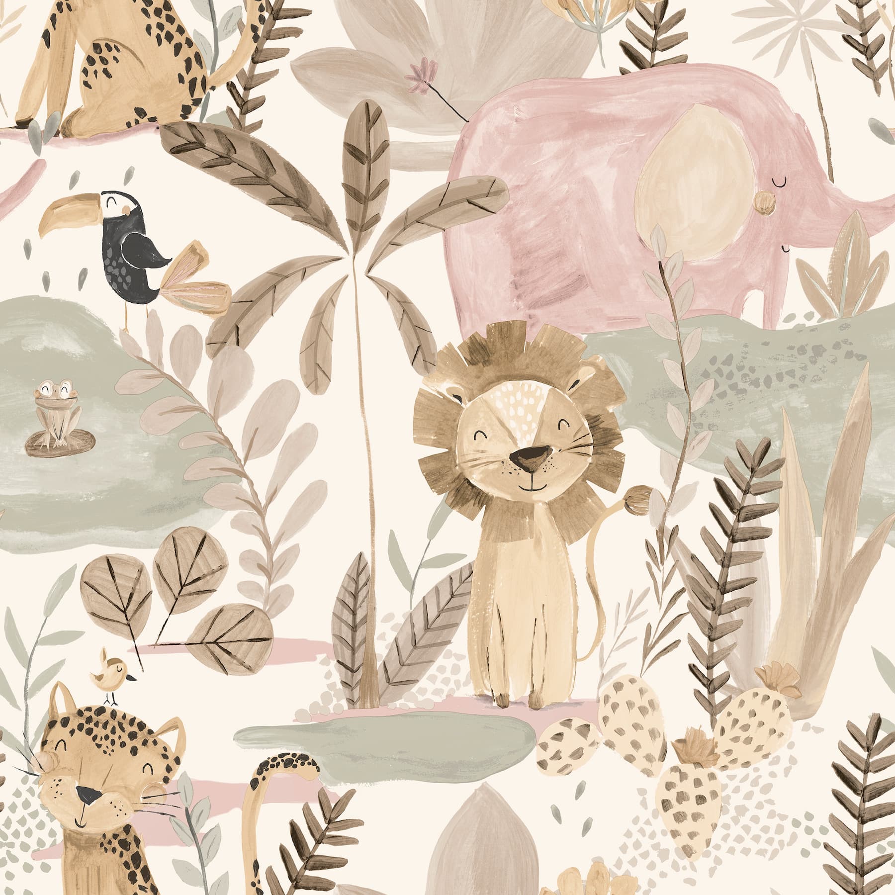 In The Jungle Pink Animal Friends Wallpaper