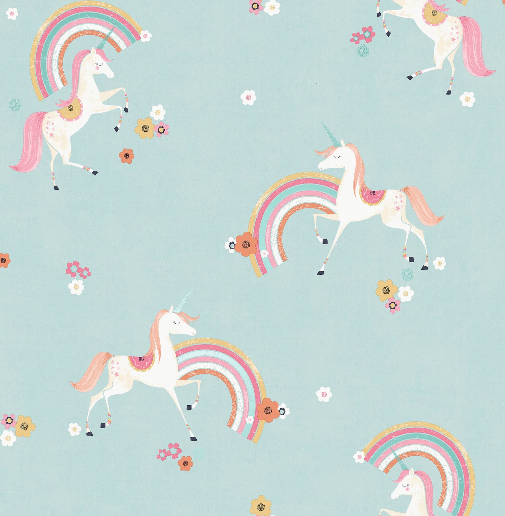 Rainbow Unicorn Blue Fantastical Wallpaper