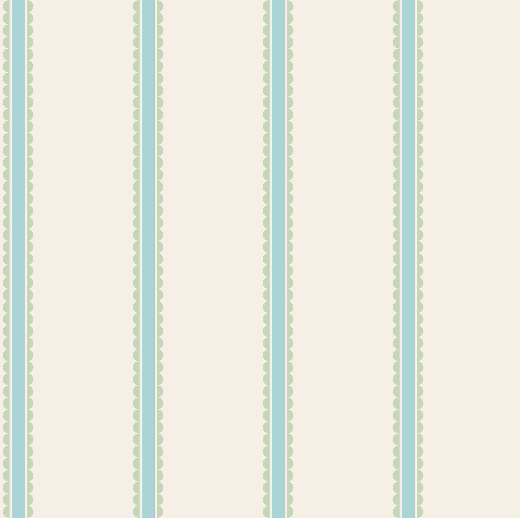 Bobbin Stripe Aqua Scalloped Wallpaper
