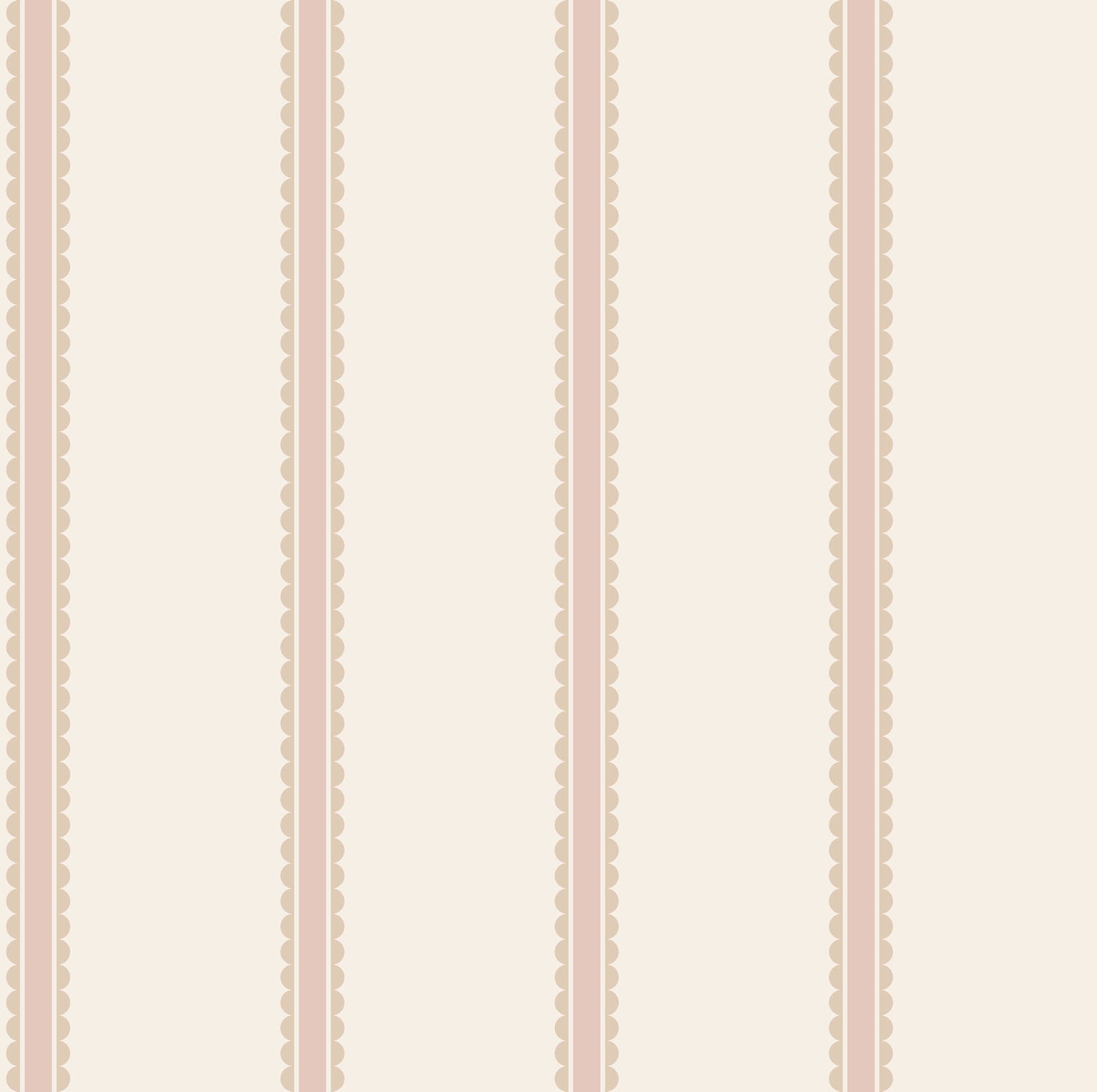 Bobbin Stripe Pink Scalloped Wallpaper