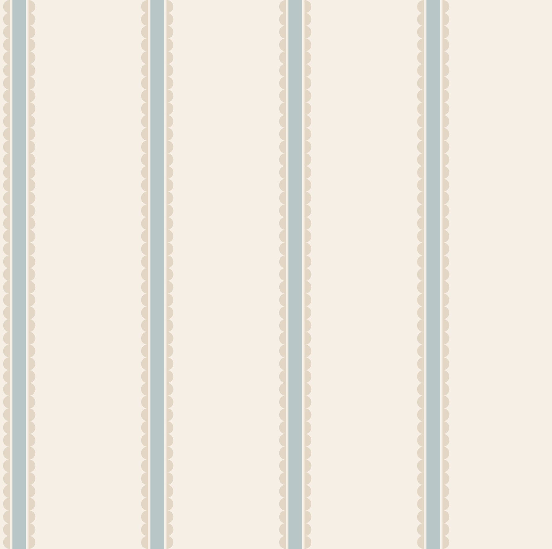 Bobbin Stripe Light Blue Scalloped Wallpaper