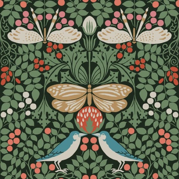 Butterfly Garden Wallpaper- Green