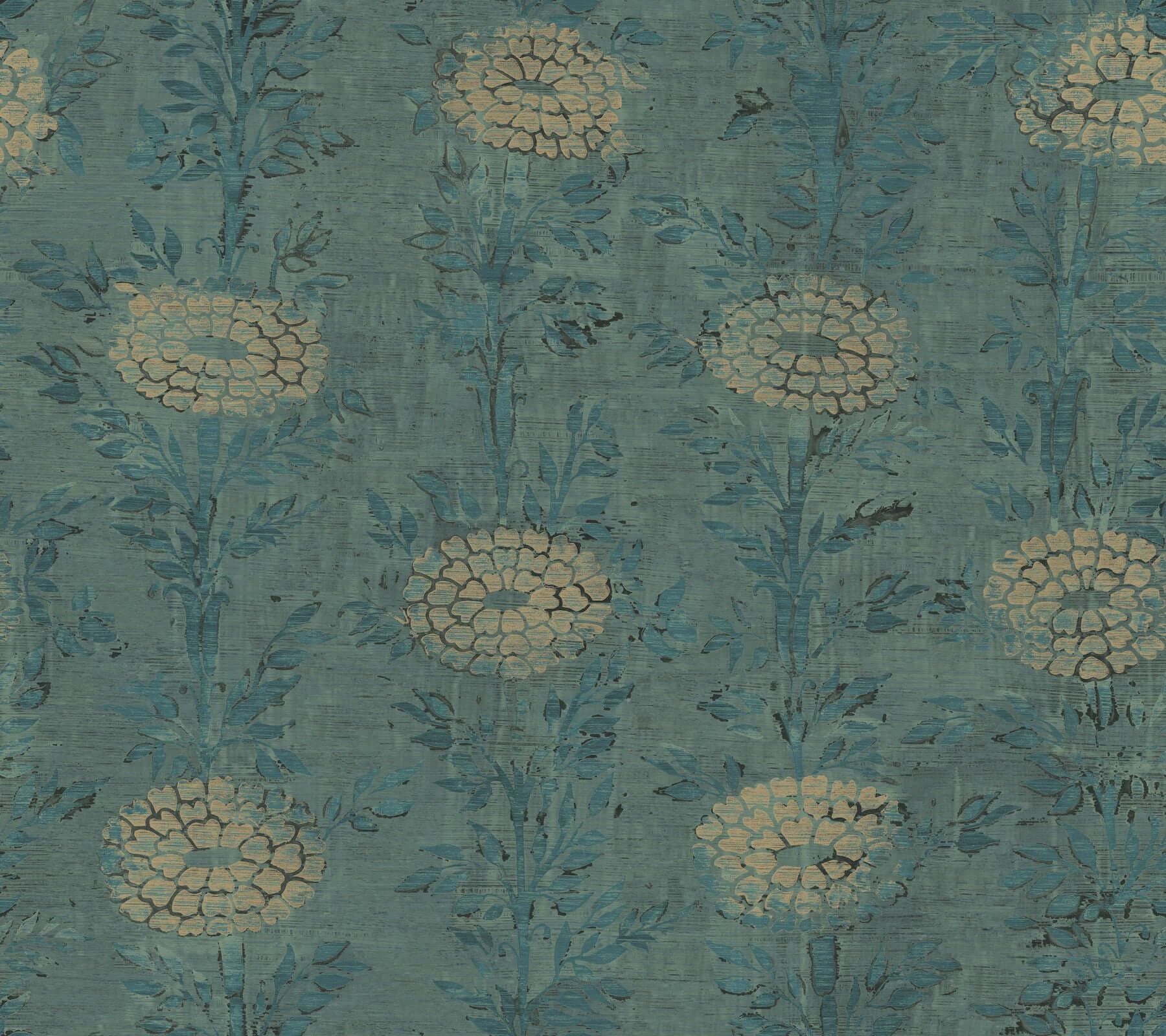 French Marigold Wallpaper- Teal Green/Gold