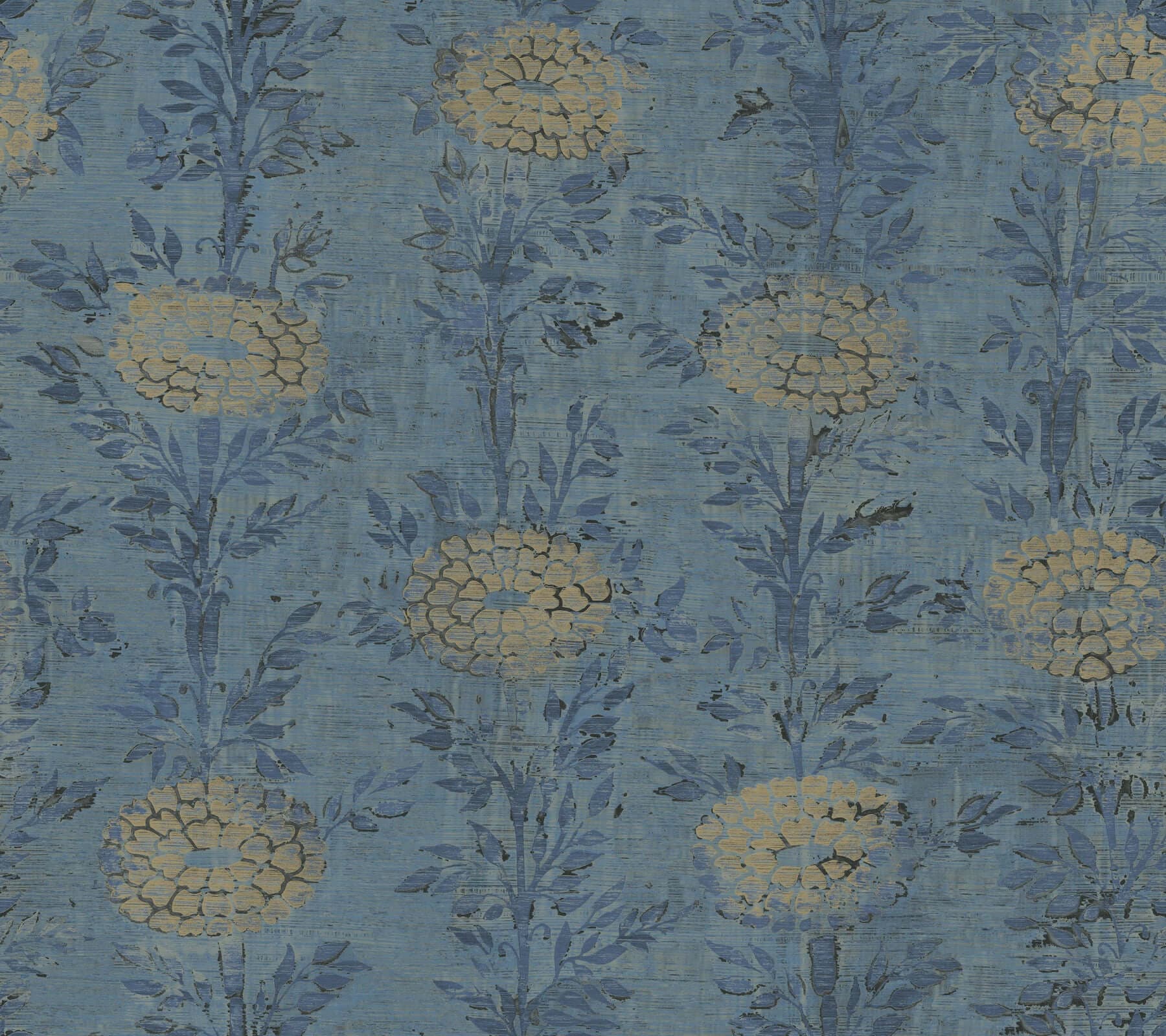 French Marigold Wallpaper- Denim/Gold