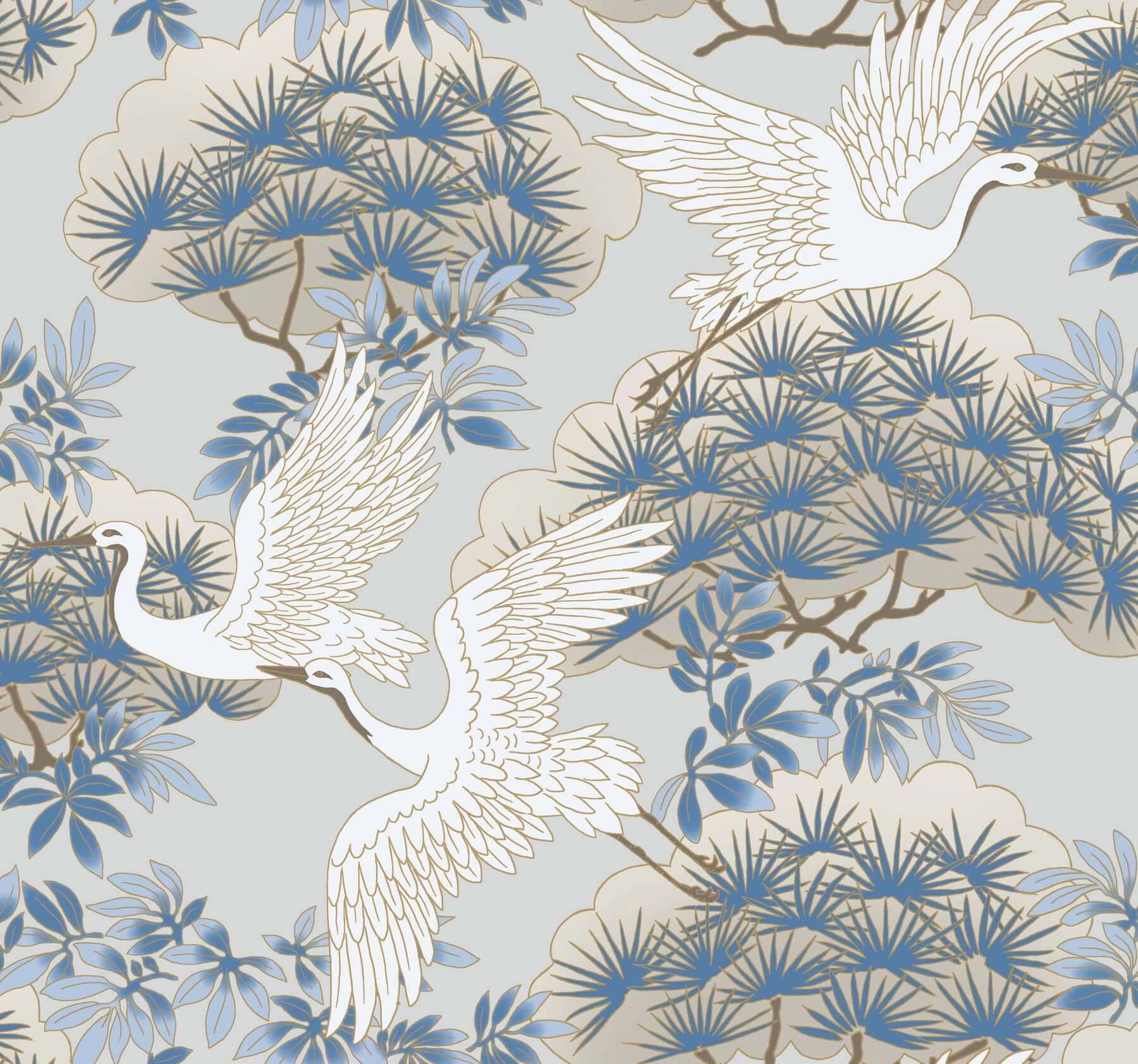 Sprig & Heron Wallpaper- Light Blue