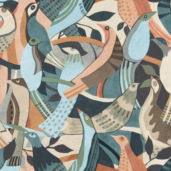 Fauvist Flock Wallpaper- Coral/Aqua