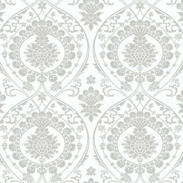 Imperial Damask Wallpaper- White/Silver