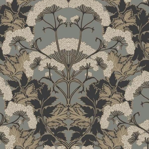 Yarrow Nouveau Wallpaper- Charcoal/Gold