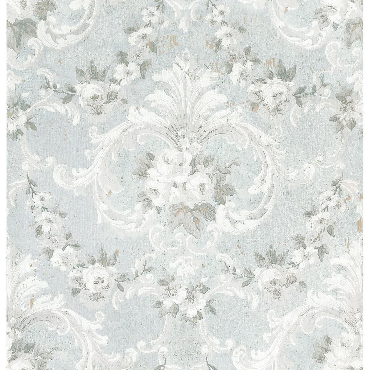 This Old Hudson Vintage Blue Rose Damask Wallpaper