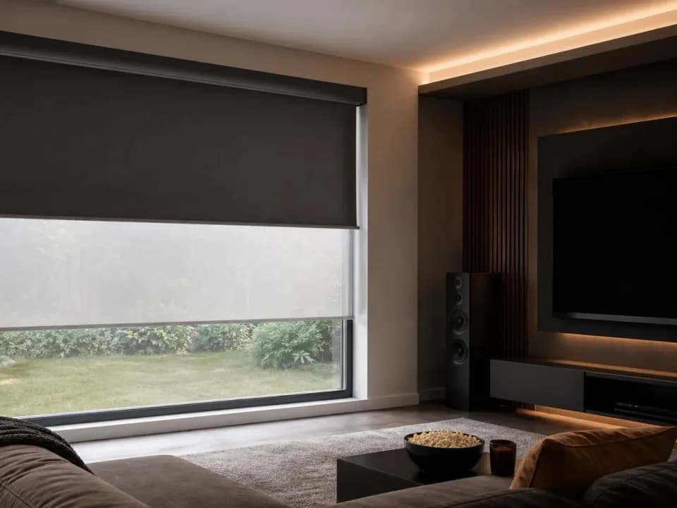 Double roller blind pairing a light-filtering fabric with a room-darkening layer