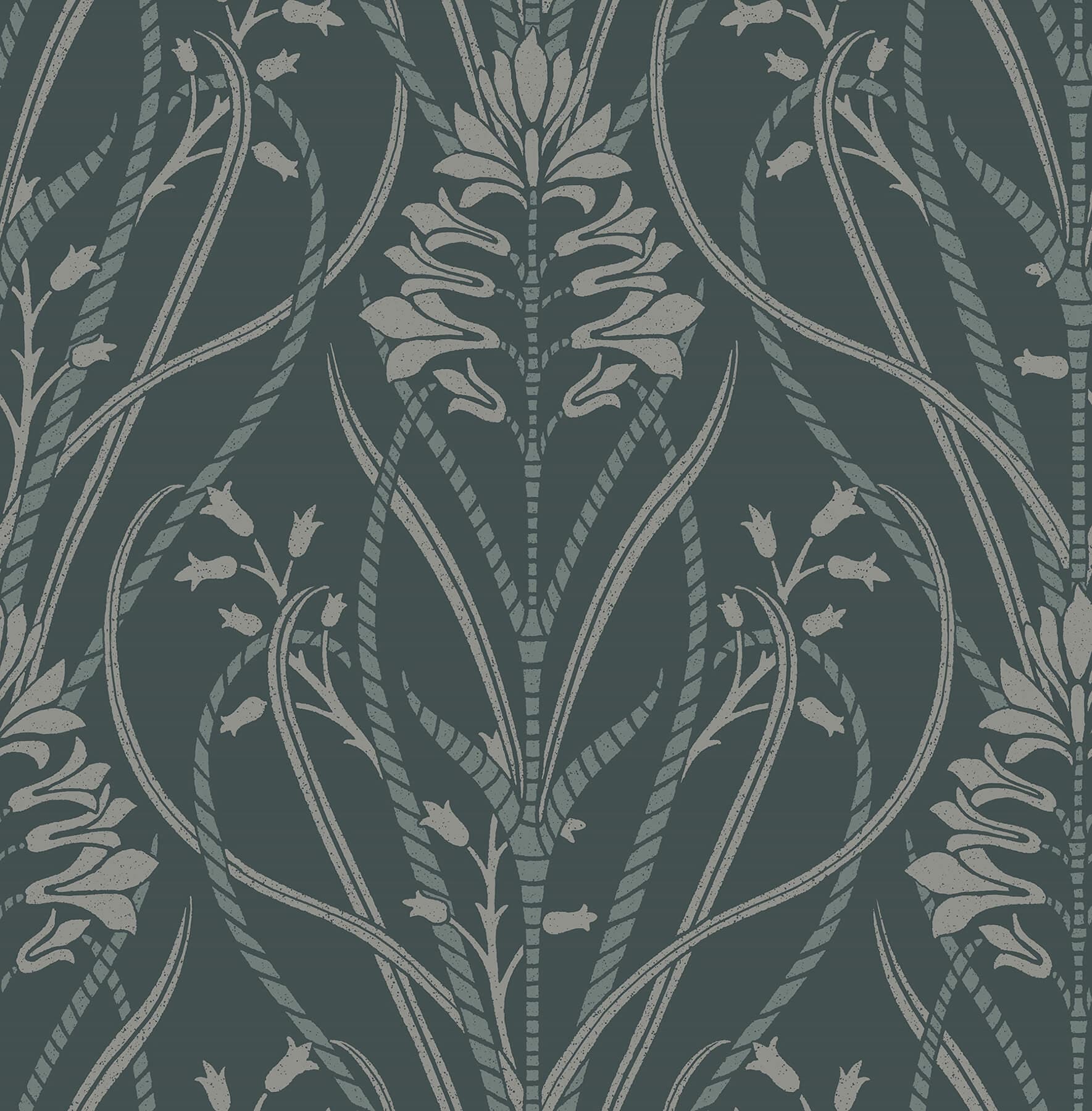 Rosalind Teal Iris Damask Wallpaper