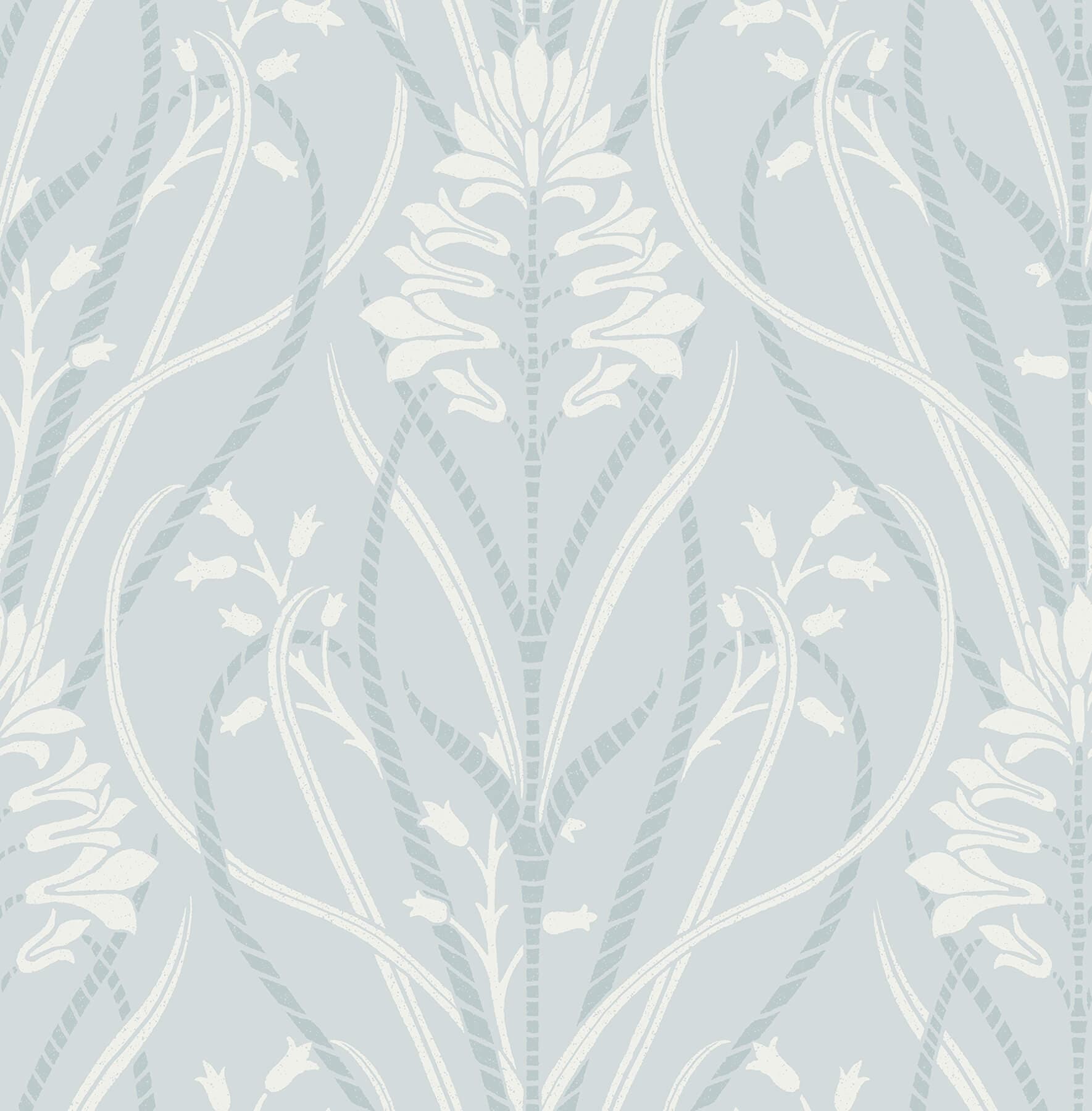 Rosalind Sky Blue Iris Damask Wallpaper