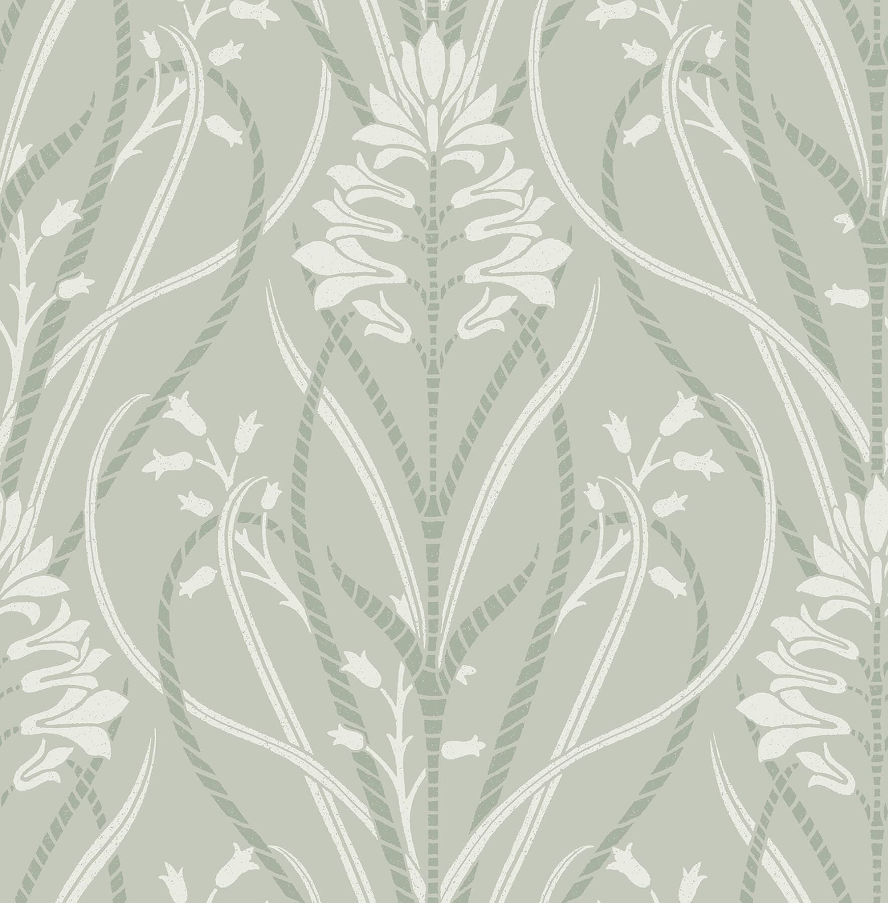 Rosalind Sage Iris Damask Wallpaper
