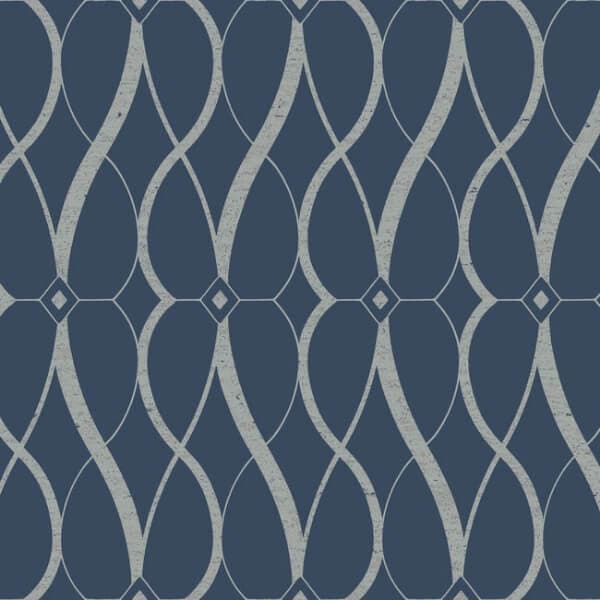 Graceful Geo Wallpaper- Navy/Silver