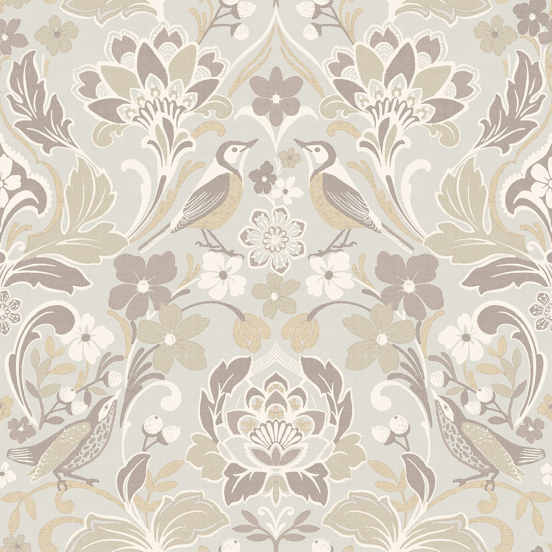 Birdy Neutral Nuthatch Floral Wallpaper