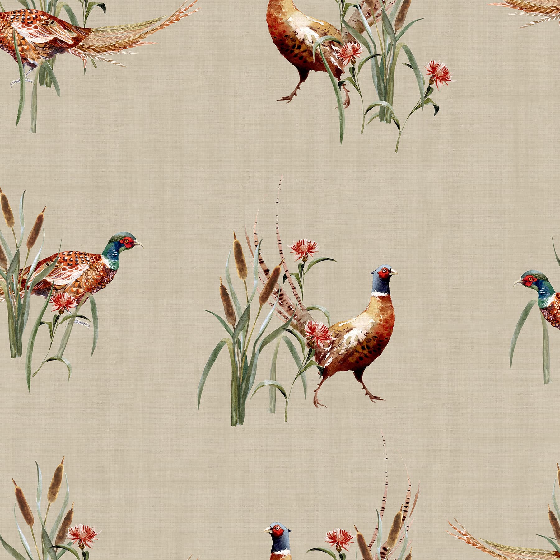 Eustace Neutral Pheasant Meadow Wallpaper