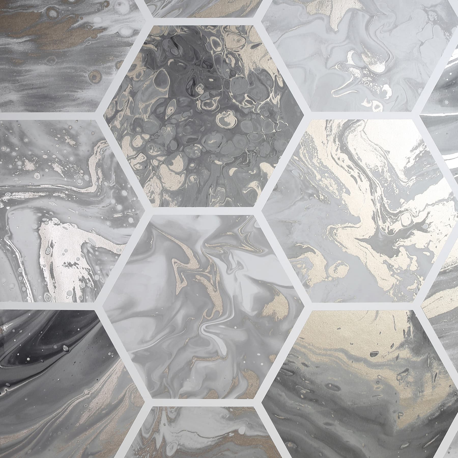 Marlon Charcoal Hexagon Tiles Wallpaper