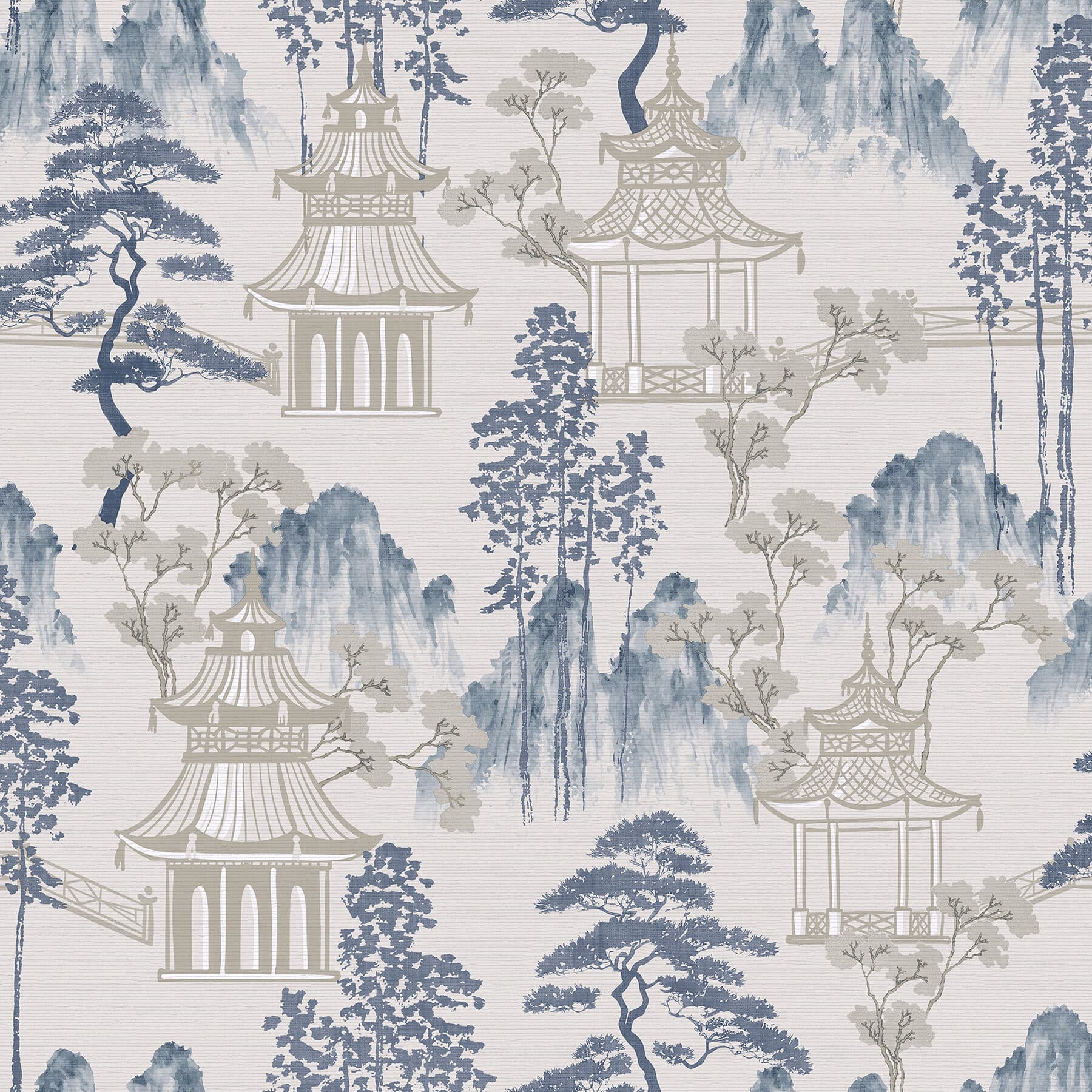 Akio Blue Pagoda Wallpaper